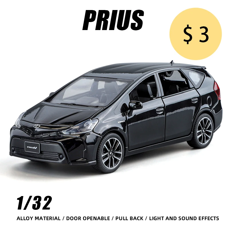 1:32 PRIUS Hybrid saloon car Alloy Car Diecast Metal Vehicle Model Sound Light Kids Toy Boy Gift Collection Fast Furious Premium