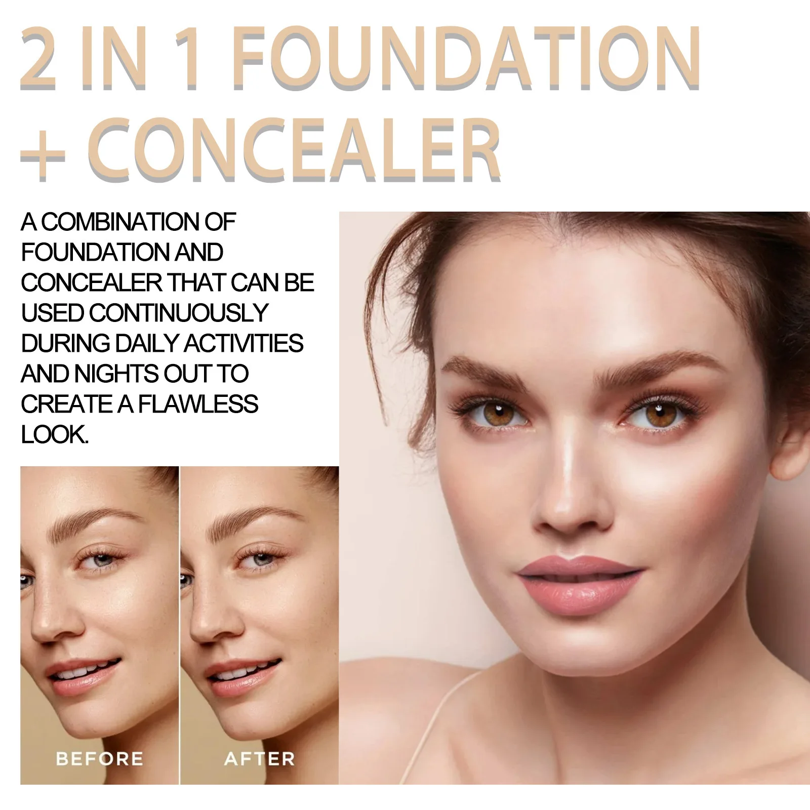 Jaysuing 7ml 2in1 Concealer Foundation Makeup Pen Dark Circle Cover Blemish Long-Lasting Concealing Face Brightening Contouring