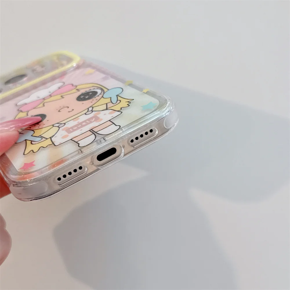 Korean Cartoon Lovely Girl Cute Phone Case for iPhone 17 Pro 16 15 14 13 15 Max 16 Pro Max Fundas With Chain Shockproof Fundas