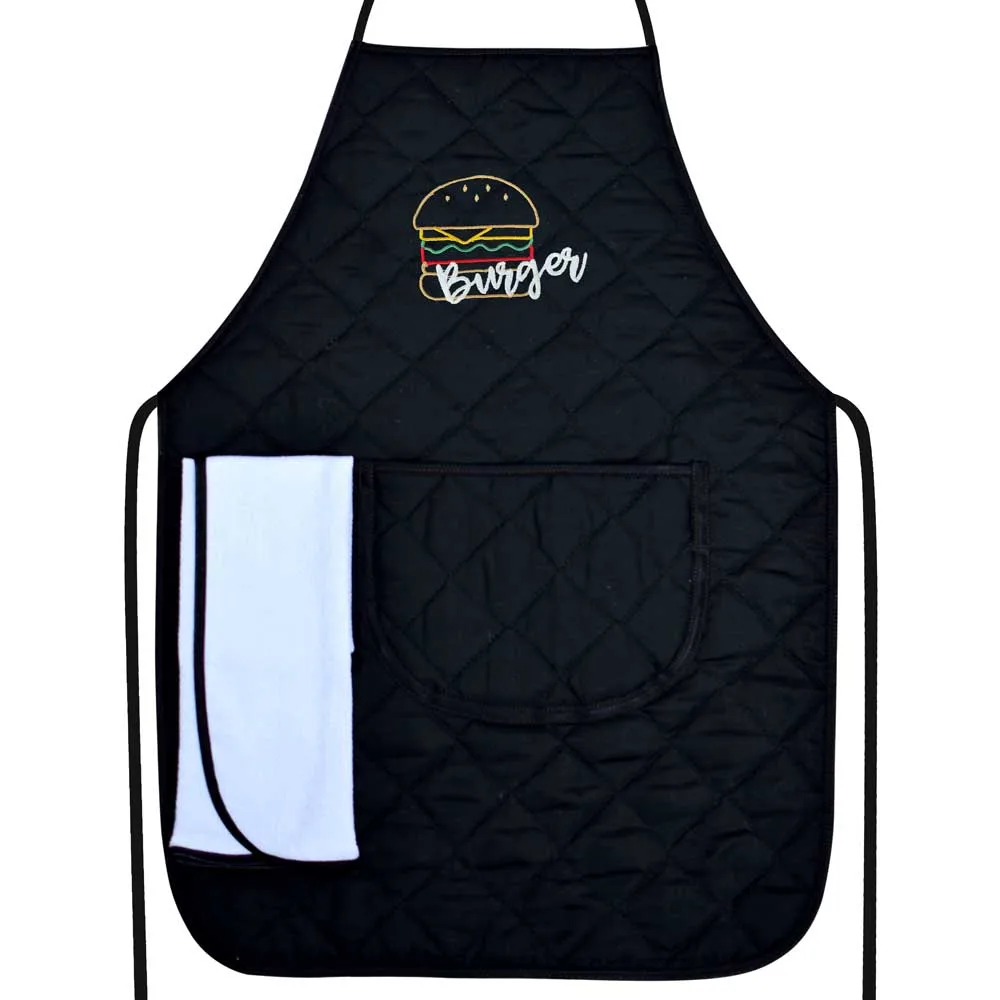 Embroidered Kitchen Apron with Dish Cloth and Large Pocket