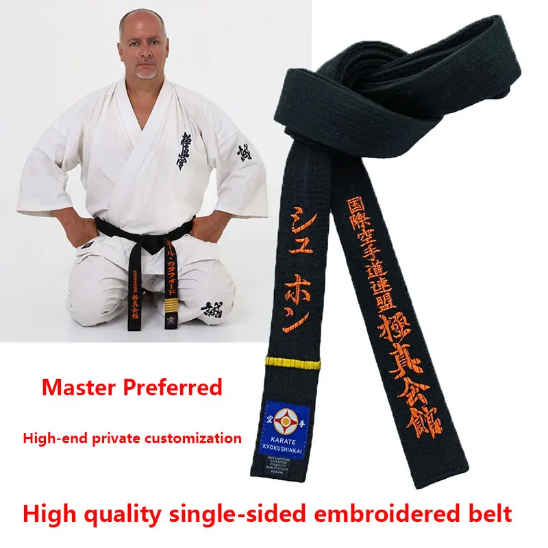 Black Belts Embroidery International Karate Federation Kyokushin JKA Shito-Ryu Shotokan Wide 4.5cm Handmade Cotton