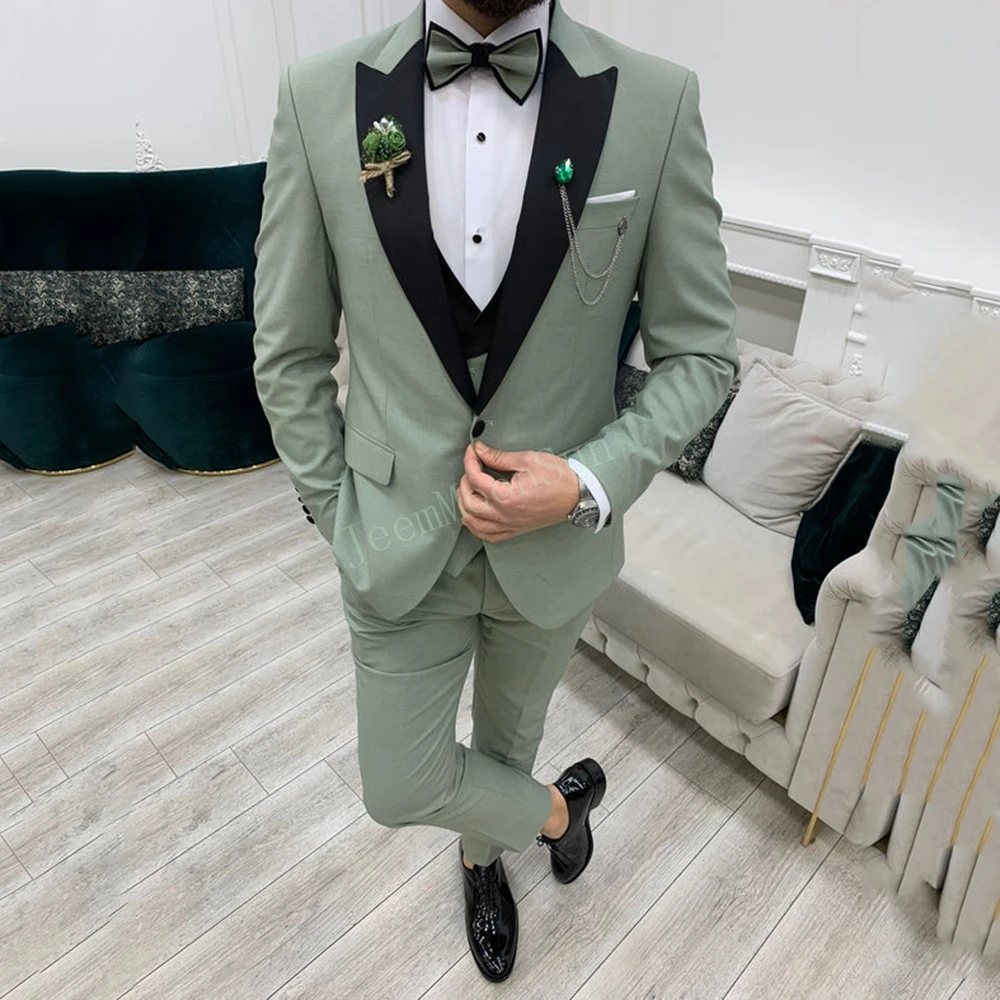 New Male Suits 2023 Peak Lapel One Button Slim Fit Groom Wear Suit Business Formal 3 Pieces Blazer Vest Pants Costume Homme