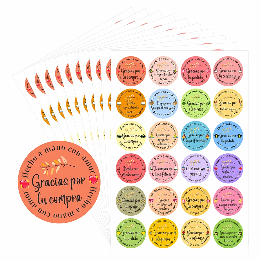 

240 шт. испанские наклейки «Спасибо» — круглые этикетки с благодарностью и цитатами Heartfelt для подарочной упаковки, деловой упаковки
