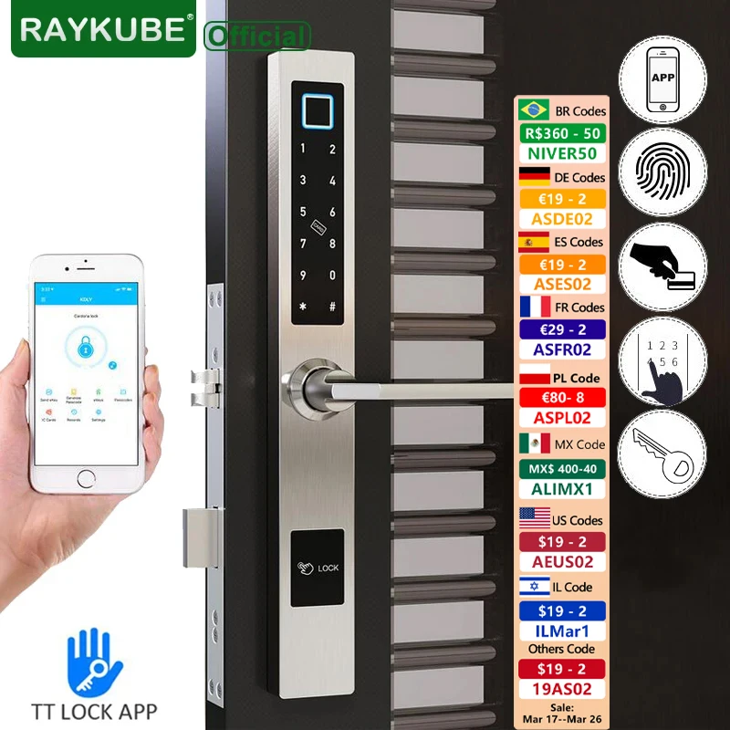 

BAYKUBE TT Lock APP BL электронный дверной замок водонепроницаемый смарт-карт с отпечатками пальцев Поддержка Временного пароля алюминиевый дверной замок