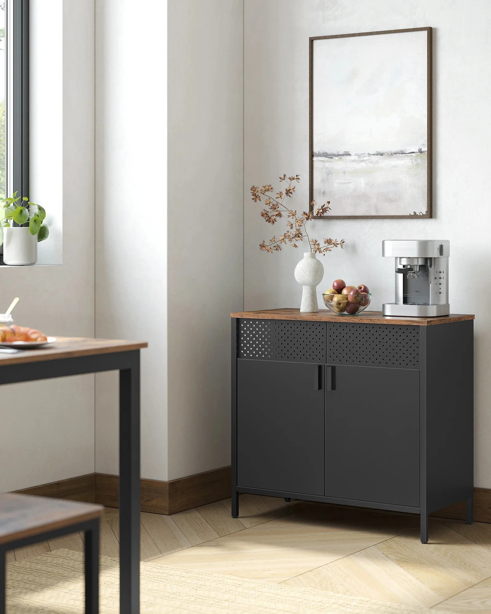 Dressoir, Keukenkast, Dubbele Deurkast, Verstelbare Vloer, Stalen Rek, Industriële Stijl Multi-Functioneel - afbeelding 2