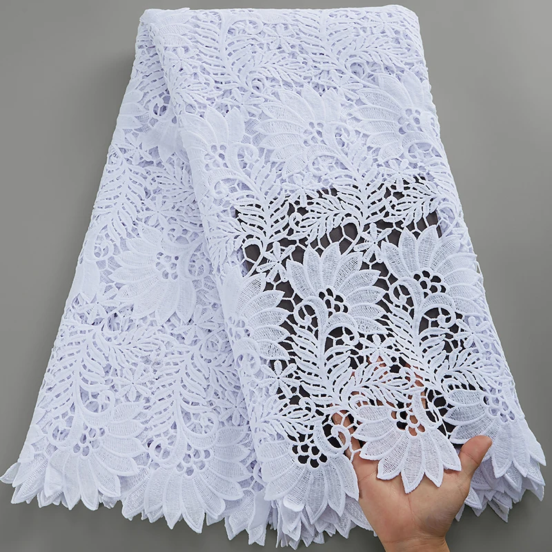 SJD LACE African Guipure Cord Lace Fabric 2024 High Quality 3039 White Water Soluble Lace Fabric Embroidery for Wedding Dresses