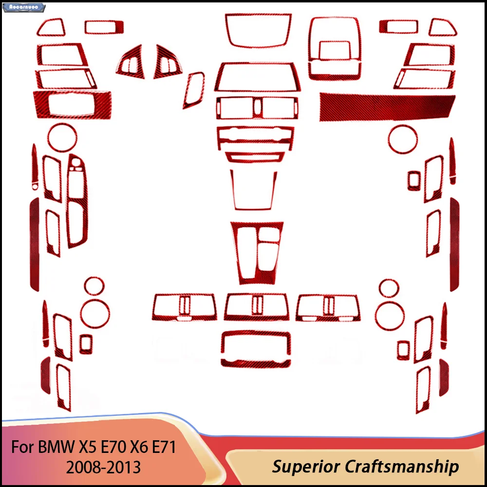 For BMW X5 E70 X6 E71 2008-2013 imitation Carbon Fiber Car Red Stickers Car Interior Decorative Accessories