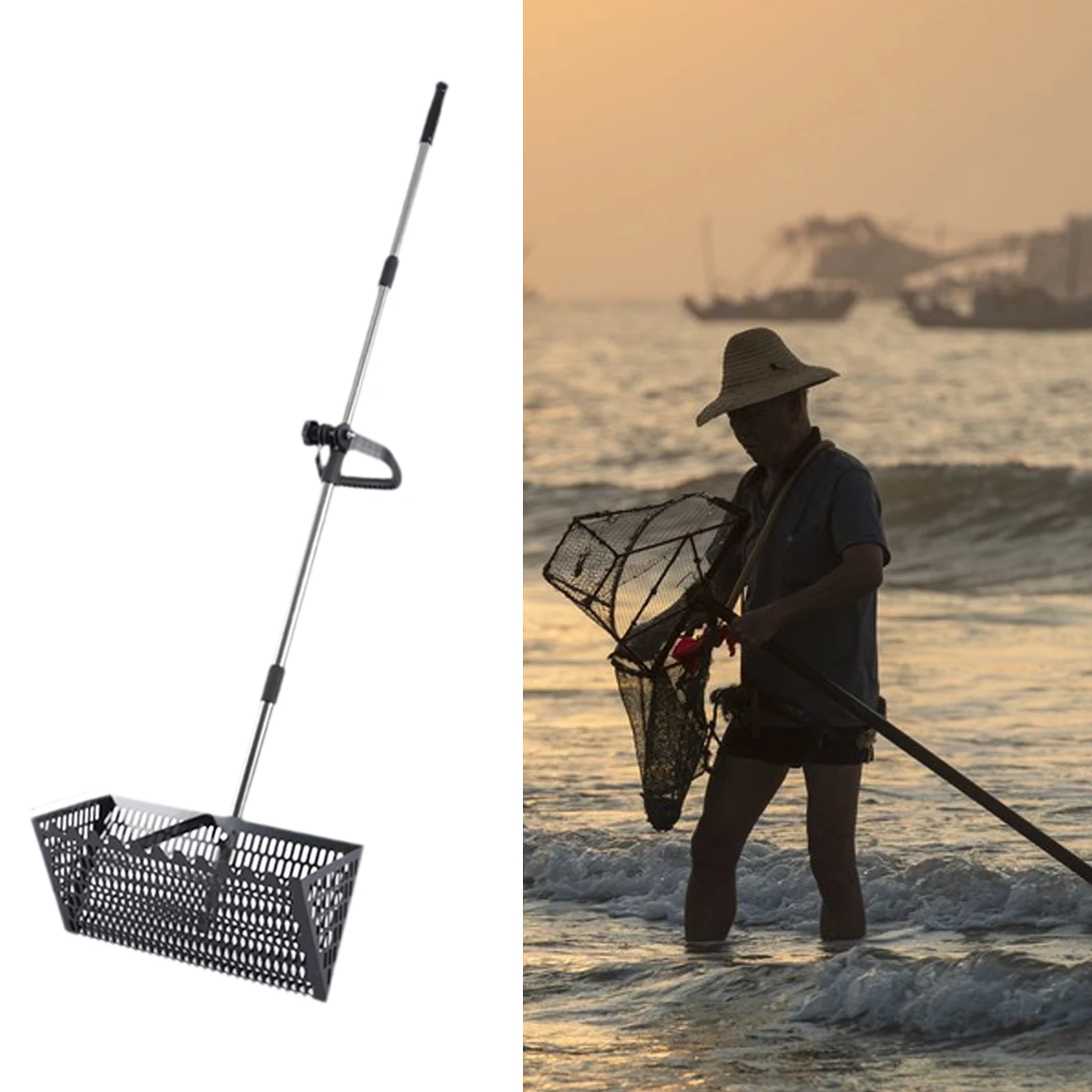 Sand Rake Large Carbon Steel Telescopic Handle Wide Basket Beach Sifter Scooper for Kitten Litter Boxes Scoops Easy Clean up
