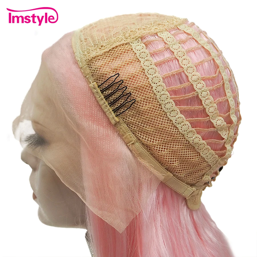 Imstyle Pink Lace Wig Synthetic Lace Front Wig Heat Resistant Fiber Natural Wavy Wigs For Cosplay Wigs Women Wig