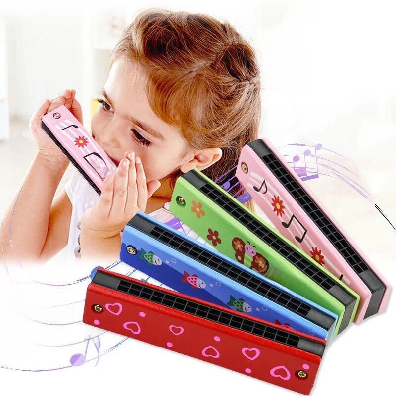 Drewniana harmonijka dla dzieci Instrument muzyczny zabawki pomoce nauczycielskie muzyczne Puzzle wczesna edukacja dla początkujących przedszkolaków TMZ — zdjęcie 2