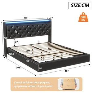 Rosahqnda布張りベッドダブルベッドUSB充電LED照明収納ヘッドボード隠しベッドフィードレザー仕上げ 10ベストセールスベッド120x200 -№7