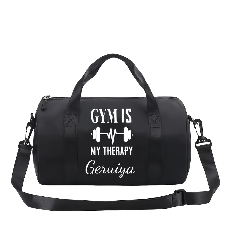 1pc Personalized Barbell Print Custom Name Gym Tote Bag - Fashionable Shoulder Bag with Weightlifting Design