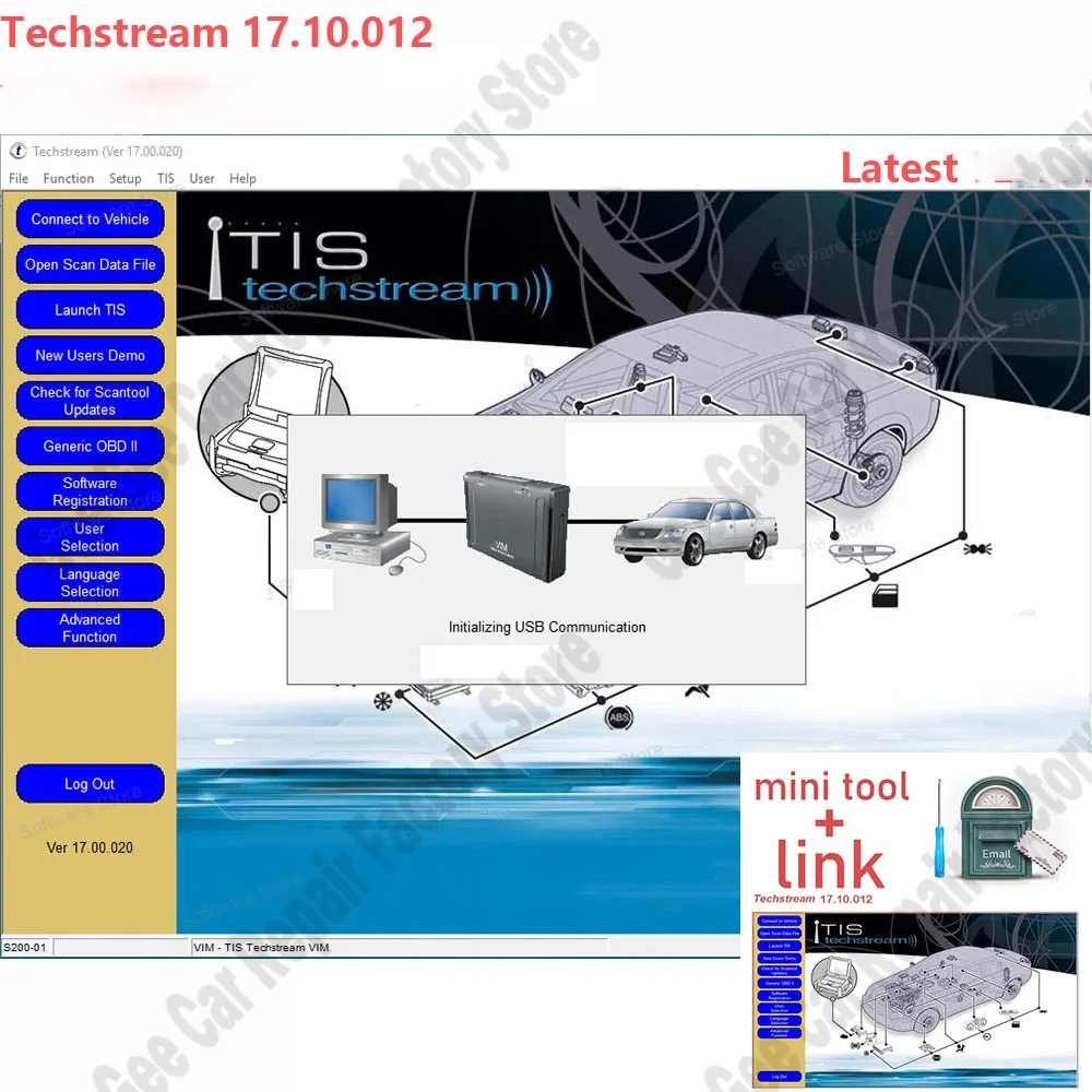 

New TIS Techstream 17.10.012 Code reader tuning for MINI VCI for OTC Scanner ECM ECU chip programming tool Diagnostic software