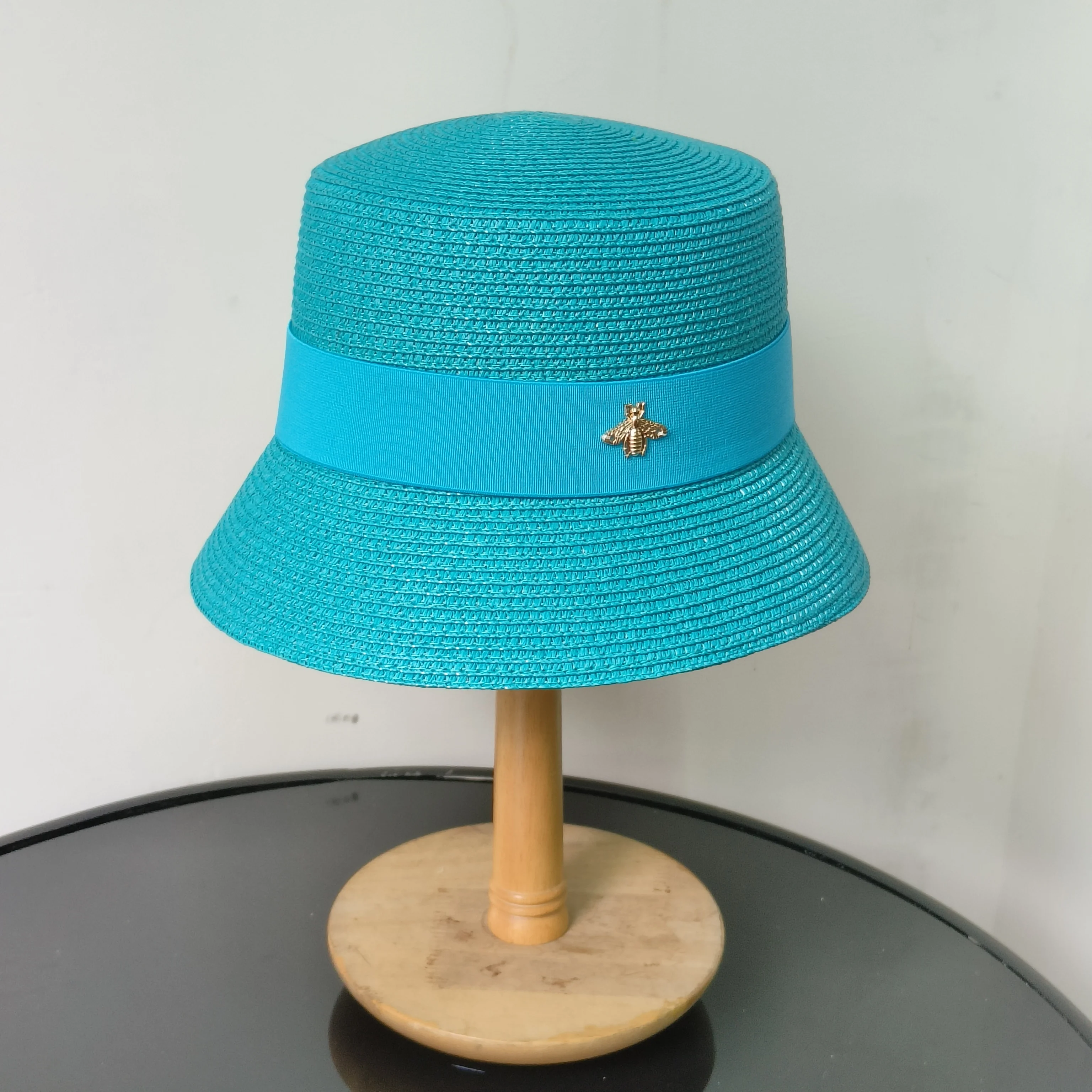 solid Flat bucket hat foldable basin hat vintage bucket straw hat bees elegant women\'s summer beach sunhat sun protection