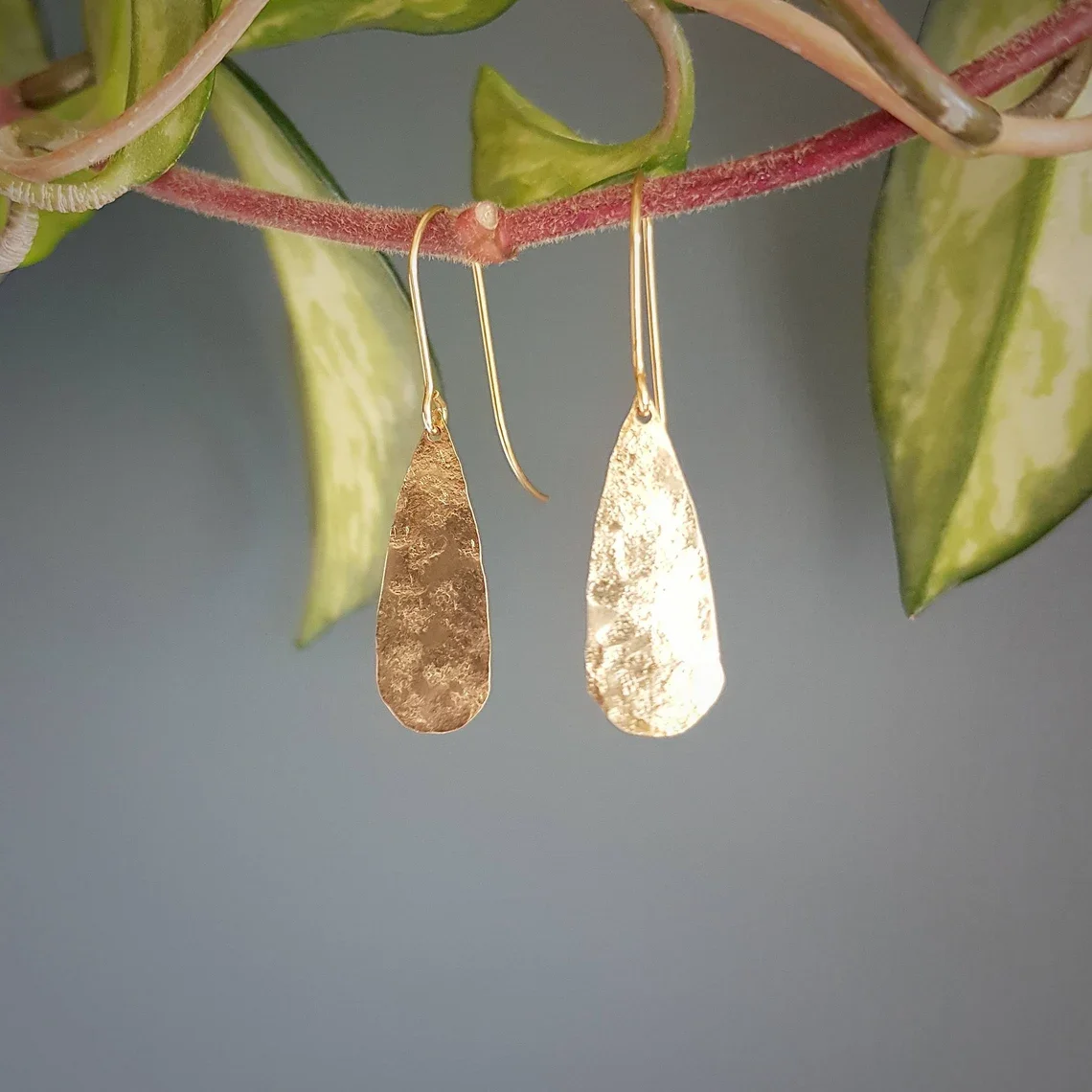 Beaten Brass Gold Tempest'Ros'Elegant Tear Drop Hammered Statement Earrings  Bridal Ready to Gift