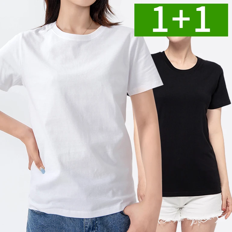 1 + 1 XL-3XL Pure cotton men women's unsupported half-sleeved T-shirt 2 color spring summer big size basic women men's half-sleeved tee