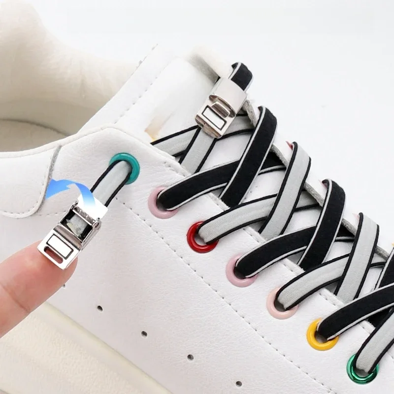Verrou magnétique sans cravate lacets de chaussures lacets élastiques Double couleur baskets pour lacet enfants lacets pour adultes taille unique s'adapte à toutes les chaussures