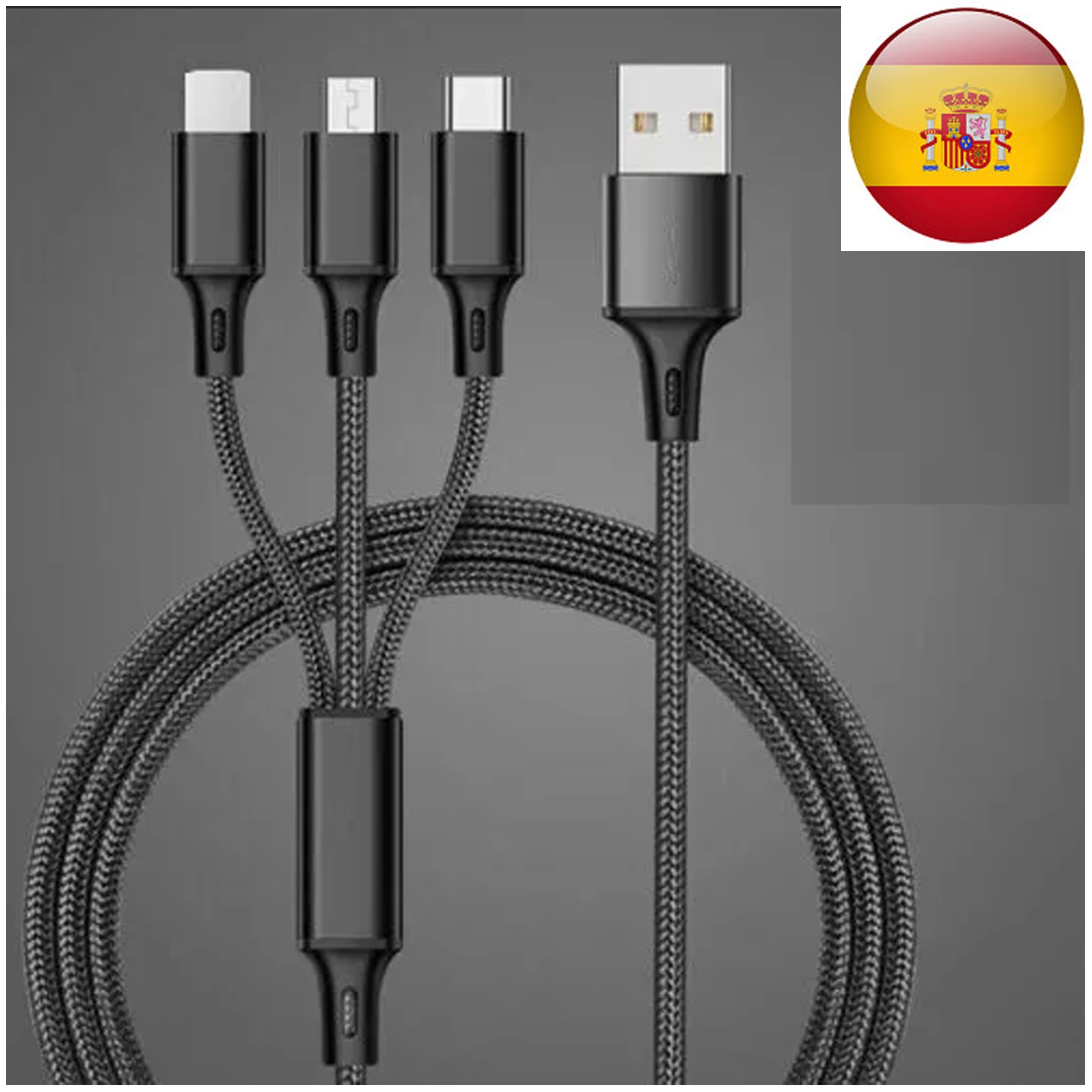 1,2m 3 in 1 charging Cable with Micro USB / Usb type C port for Iphone 3A data black nylon Material