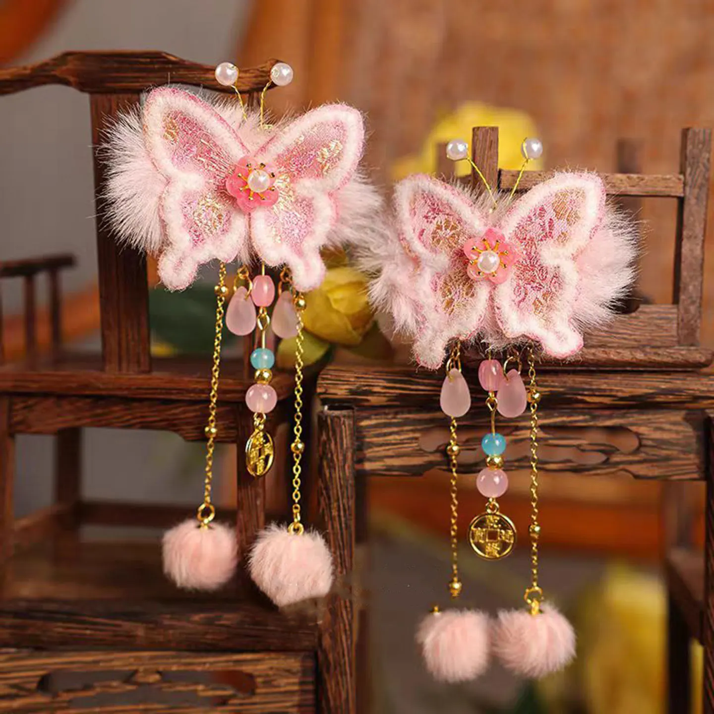 Jill Wish Girl's Pink Headwear New Chinese Style Children's Hair Clip one-year-old Hair Accessories