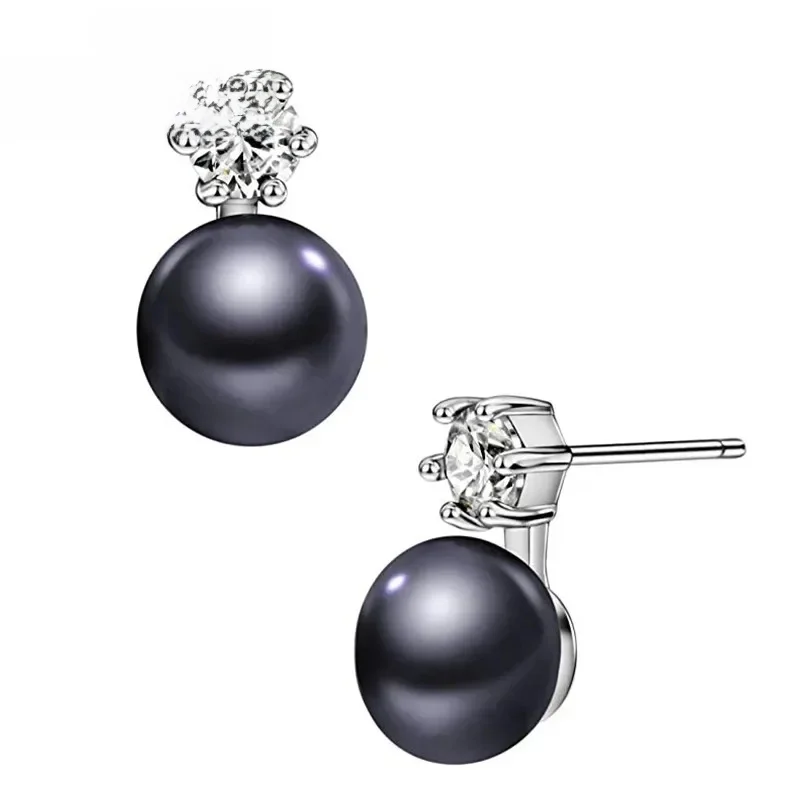 Dainashi 925 Sterling Silver 8-9mm naturalna perła słodkowodna cyrkon Rhinestone stadniny kolczyki wysoka biżuteria prezenty dla kobiet — zdjęcie 2