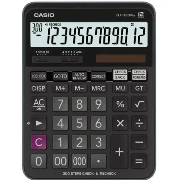 Casio DJ-120D Plus 12 Digit Desktop Calculator Battery Solar Calculator Big Buttons Financial Business Accounting Tool School Student