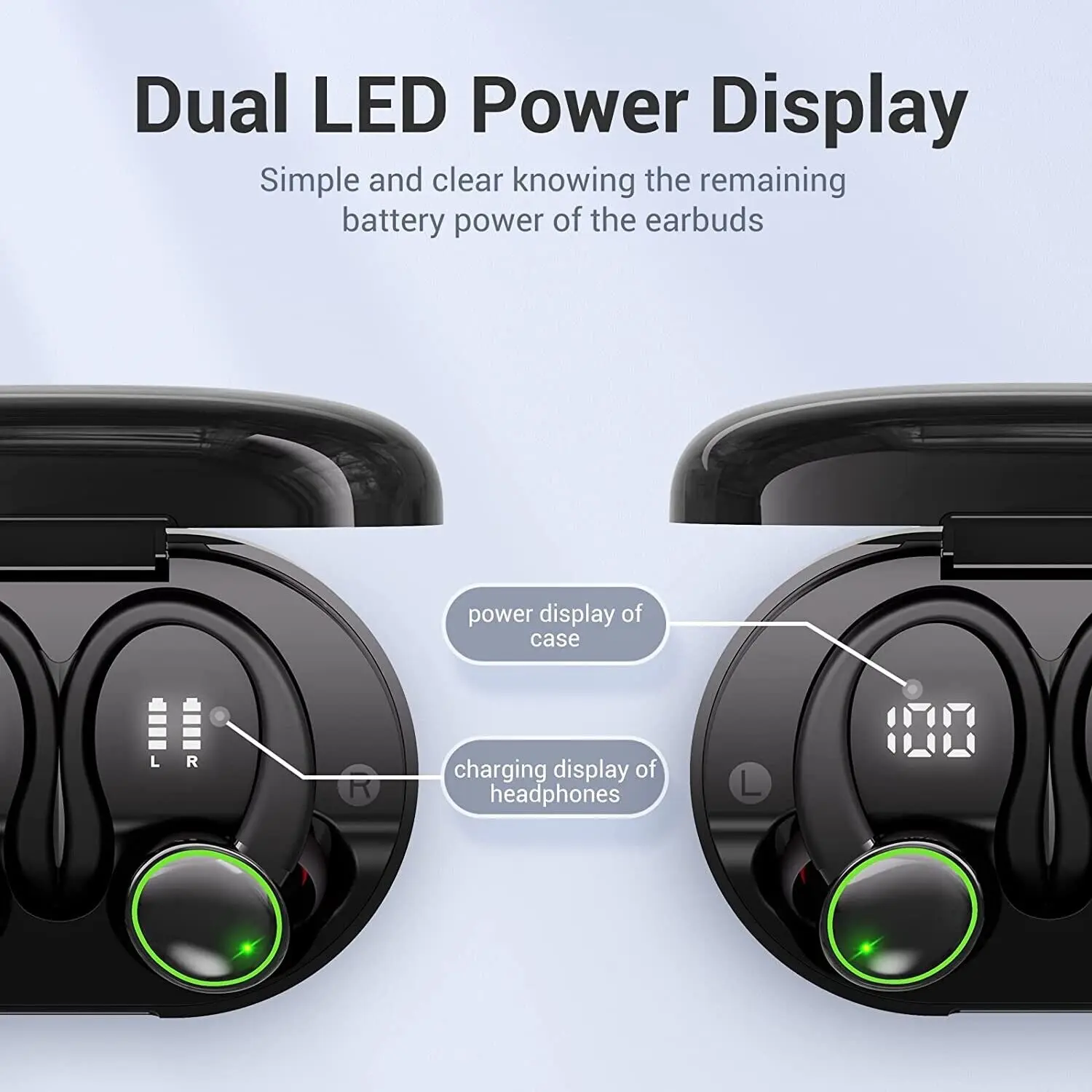 C16 New TWS Bluetooth 5.3 Earhook Earphone Sports Headsets Led Wireless Earbuds Noise Reduction Microphone 48H HiFi Music Time