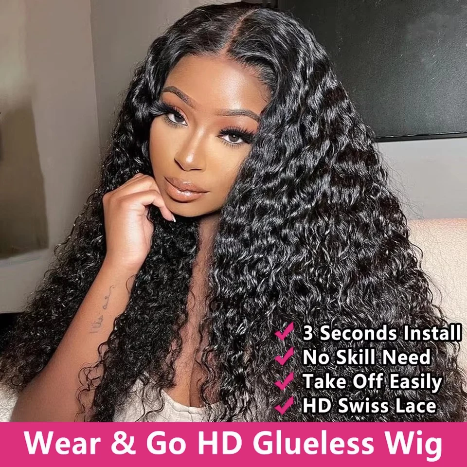 Glueless Human Hair Wig Deep Wave Lace Front Wig Wear And Go Brazilian Remy Hair Pre Cut Lace 6x4 Lace Closure Wig Natural Color