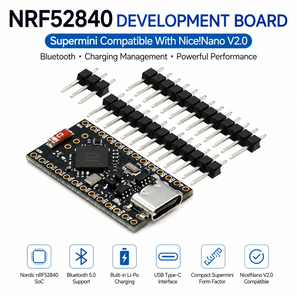 

NRF52840 Development Board Supermini Compatible With Nice!Nano V2.0 Bluetooth Charging Management