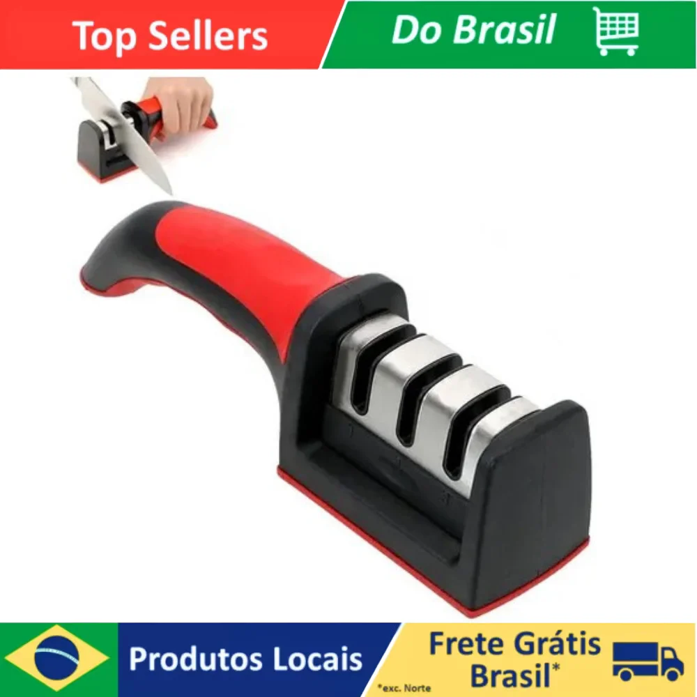 Afiador de Facas 3 em 1 Profissional em Inox para Cozinha – Amolador com 3 Estágios