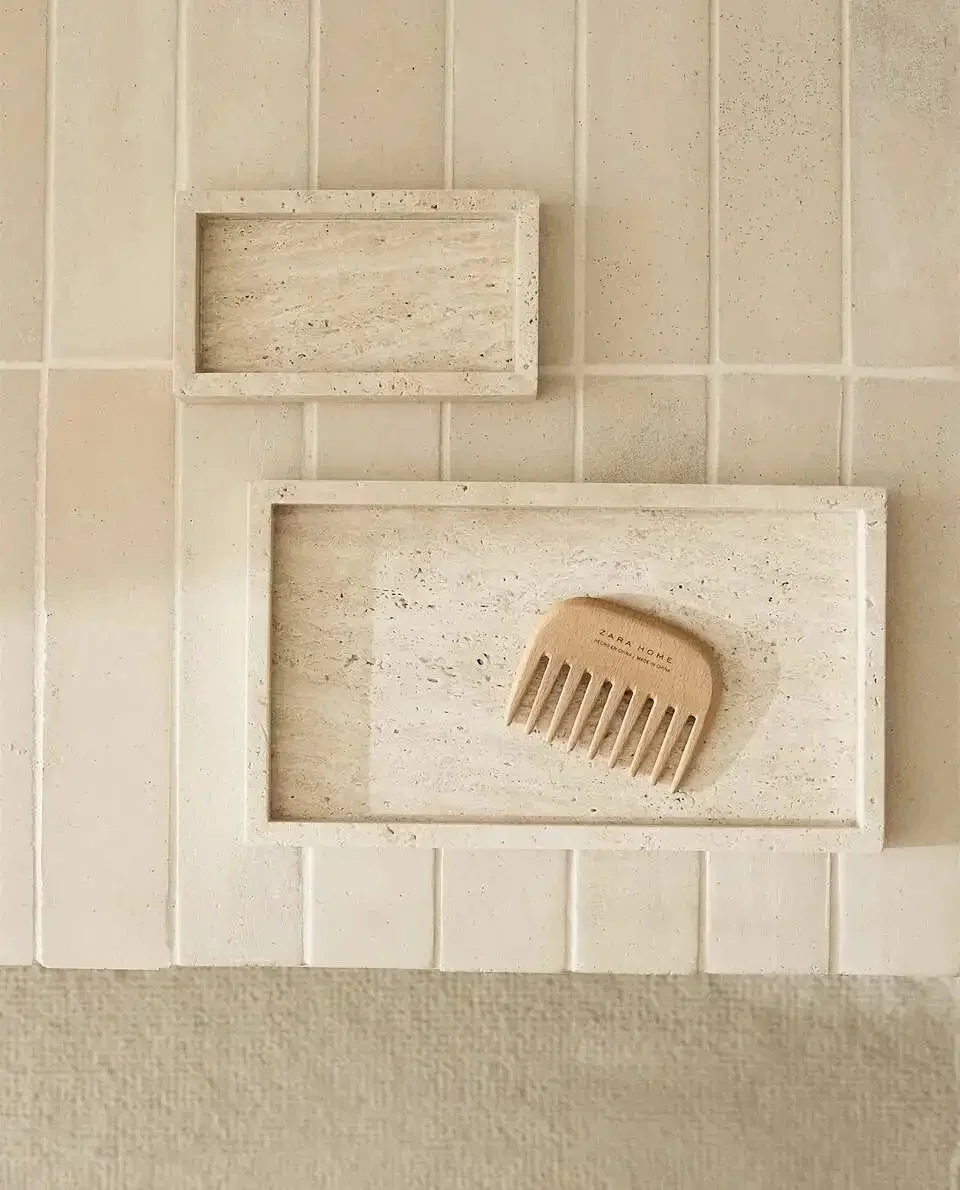 Taca trawertorowa w stylu Wabi-Sabi, prostokątna taca z beżowego marmuru, ozdoba łazienkowa, sprzedaż hurtowa, 30x20x3cm — zdjęcie 2