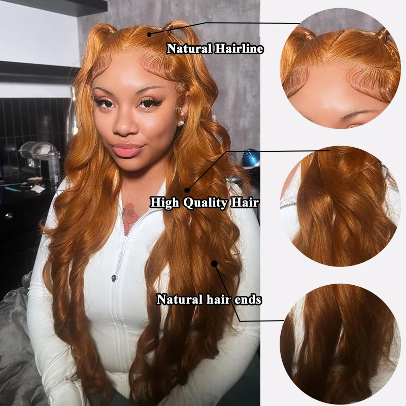 Synthetic Hair Orange Ginger Body wave 13x4 HD Lace Frontal Wig Orange Color 13x4 Lace Frontal Synthetic Hair Wigs For Woman