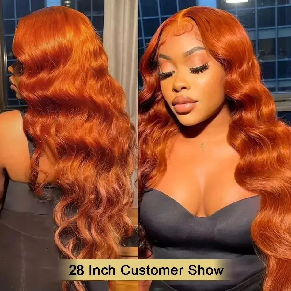 Perruque Lace Front Wig Body Wave Naturelle, Cheveux Humains, Orange, 13x6, Couleur #350, Pre-Plucked, Naissance des Cheveux Naturelle, 30 Pouces, Vidéo, pour Femme