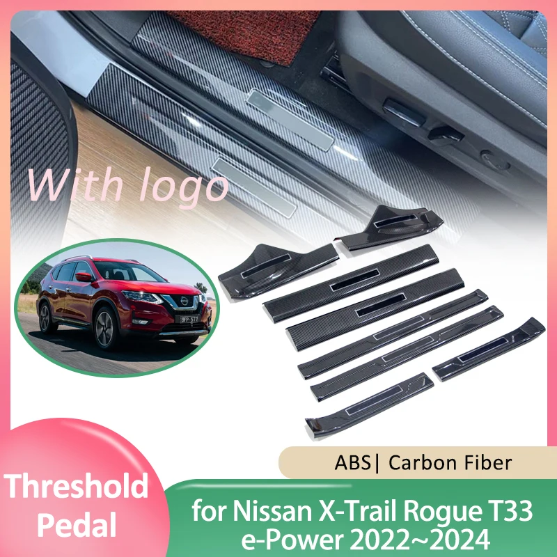 Car Door Sill Scuff Plate for Nissan X-Trail Rogue T33 e-Power 2022~2024 Welcome Pedal Threshold Guards Cover Sticker Accessorie