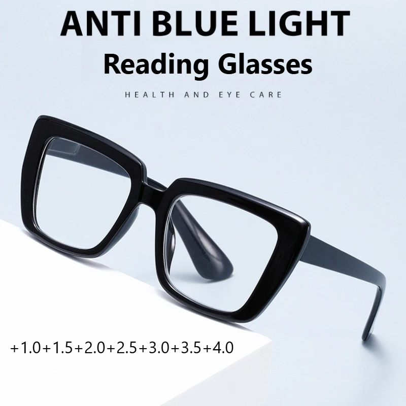Men Women Fashion Oversized Cat Eye Reading Glasses Large Frame Presbyopia Eyeglasses Diopter +1.0+1.5+2.0+2.5+3.0+3.5+4.0