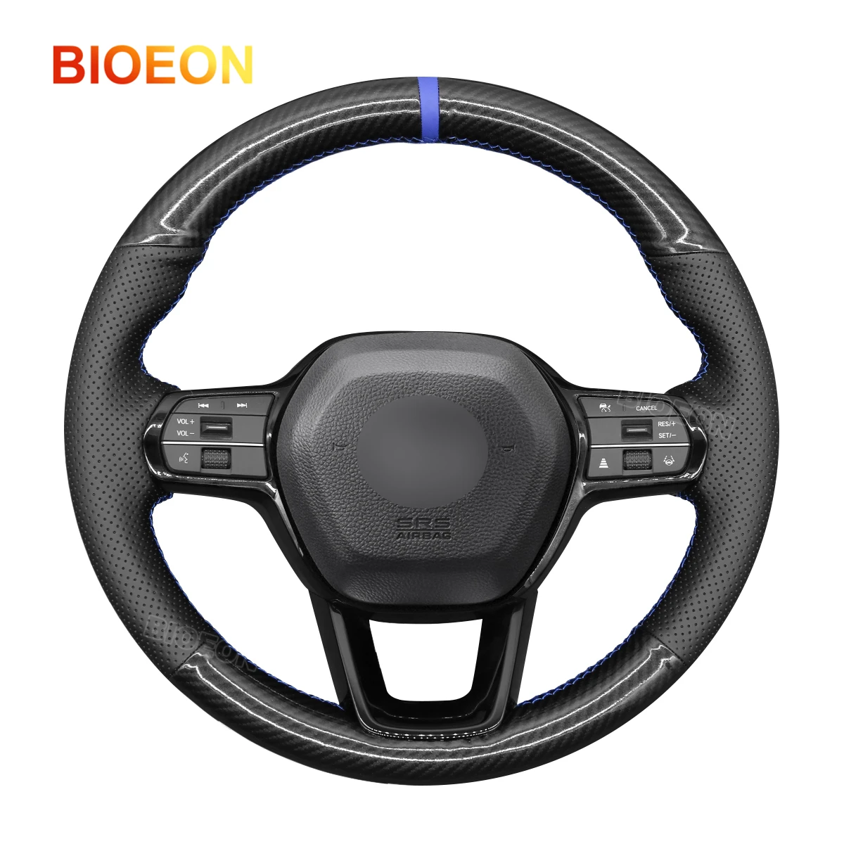 Bioeon Black PU Carbon Fiber Leather Car Steering Wheel Covers for Honda Civic 11 HRV 2022 -2024  Accord 2023-2024