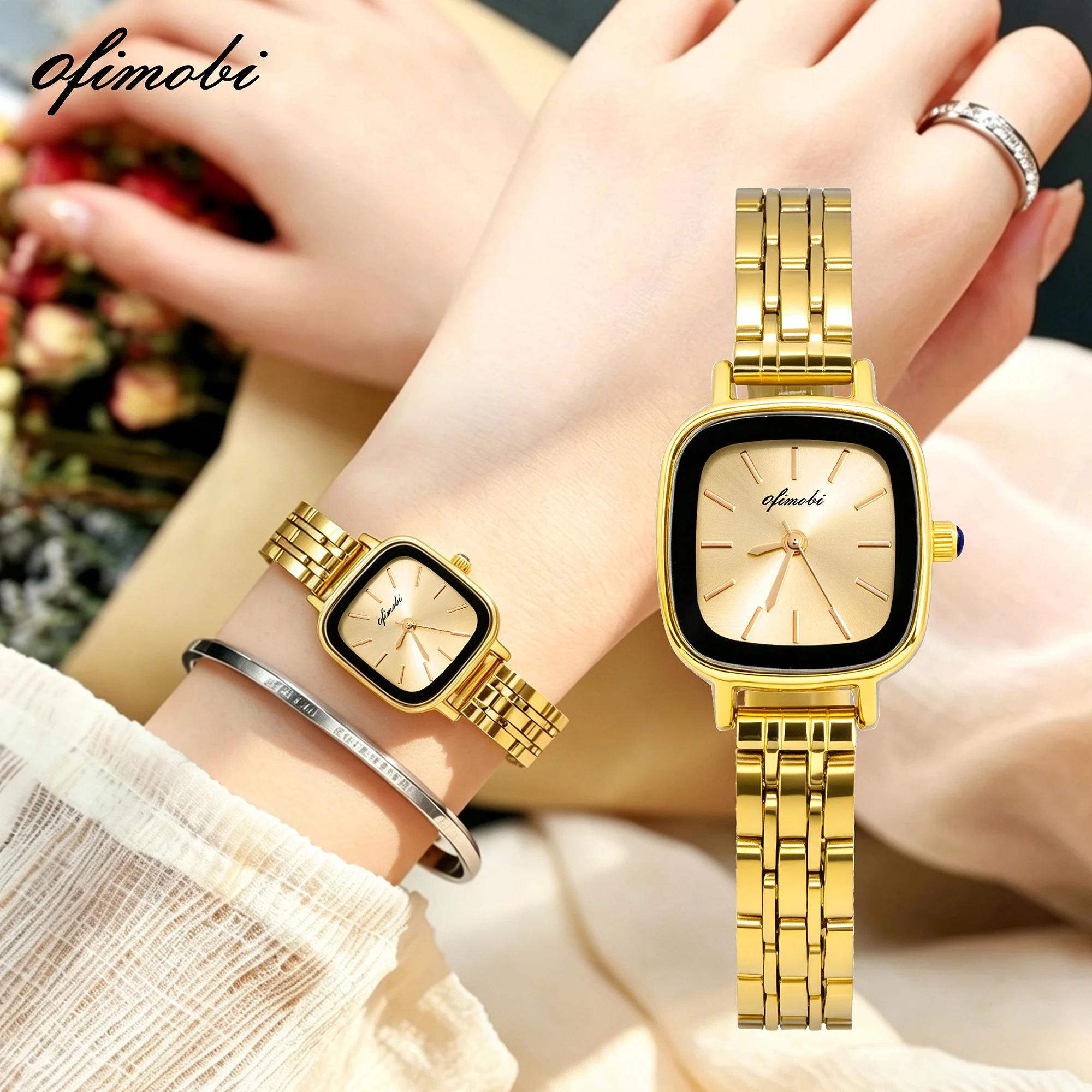 OFIMOBI Women Quartz Watch Small Square Dial Stainless Steel Bracelet Daily Water Resistant Elegant Dress Watch