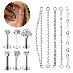 AOEDEJ 9PC 16G Chain Piercing Jewelry Helix Conch Cartilage Piercings Gold Plated Earring Tassel Jewelry Earring Decorate Chains