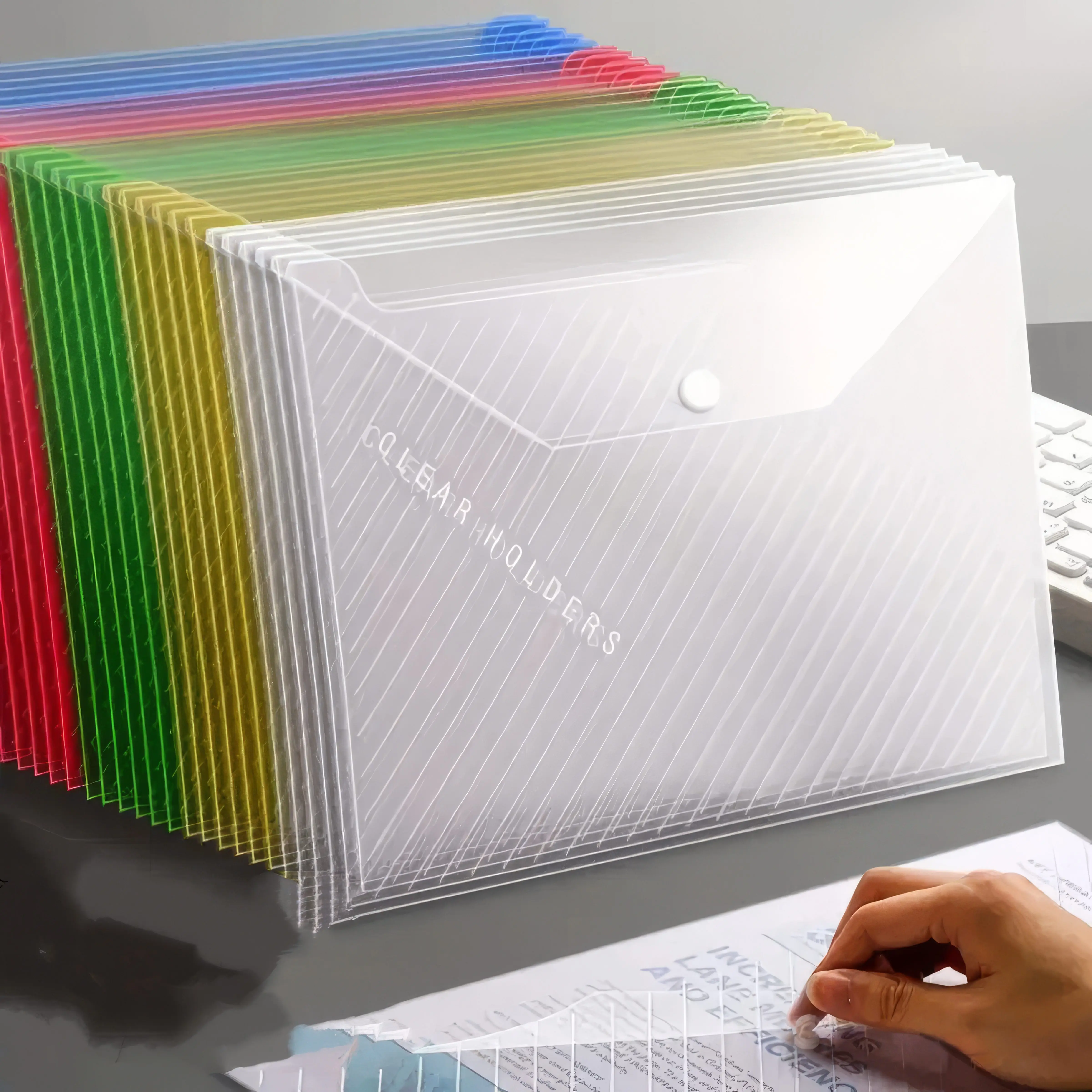 5-Pack A4 Foldable Document Folders in Assorted Colors - Easy-Carry File Organizer with Label