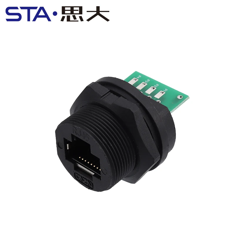 Outdoor IP67 RJ45 Jack Panel Connector Rear Mount Screw Type Round Flange With PCB Bare Board