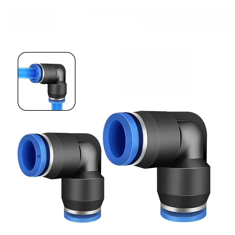 Raccord rapide pneumatique long, coude résistant à 90 degrés, plastique, pièces d'air, tuyau enfichable, connecteur rapide d'eau, 2 voies, 4mm, 6mm, 8mm, 10mm, 20 pièces