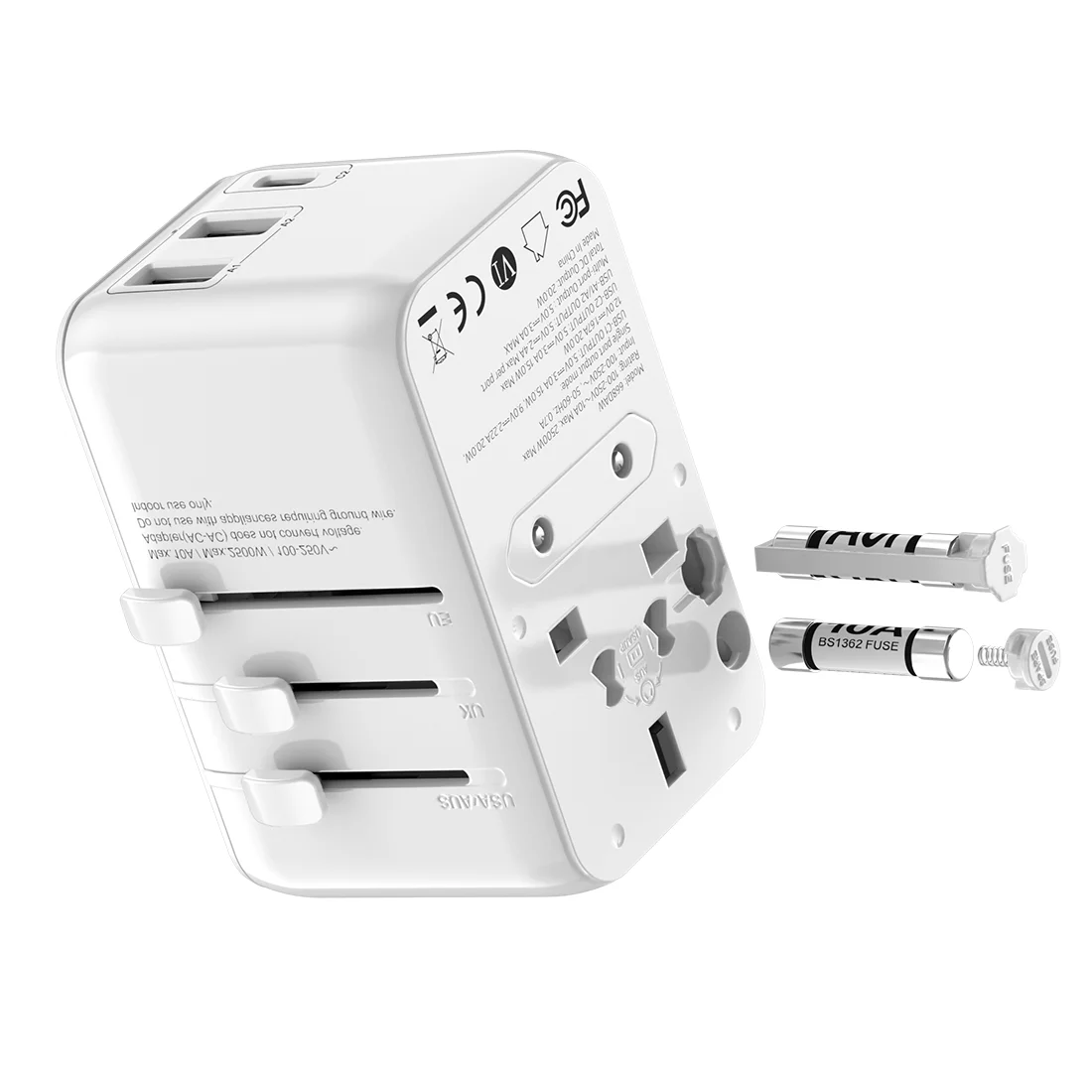 [نوع البكرة] محول متعدد الكل في واحد للسفر العالمي من Bauato بقدرة 2500 وات |   شاحن سريع USB C من النوع 2 منافذ |   الولايات المتحدة/الاتحاد الأوروبي/الولايات المتحدة الأمريكية/الاتحاد الأوروبي المكونات الدولية