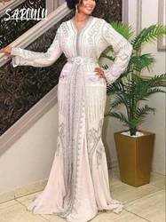 White Moroccan Evening Dresses Party Formal Kaftan Bead Appliques A-line Dress Customized Luxury Plus Size Gown Vestidos De Gala