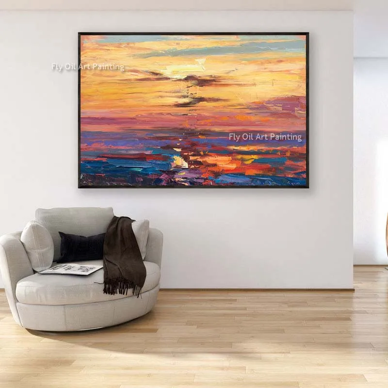 

Dream Sunset Oil Painting Handmade Original Art Abstract Sunset Sunrise Canvas Wall Art Sky Landscape Painting For Home Decor