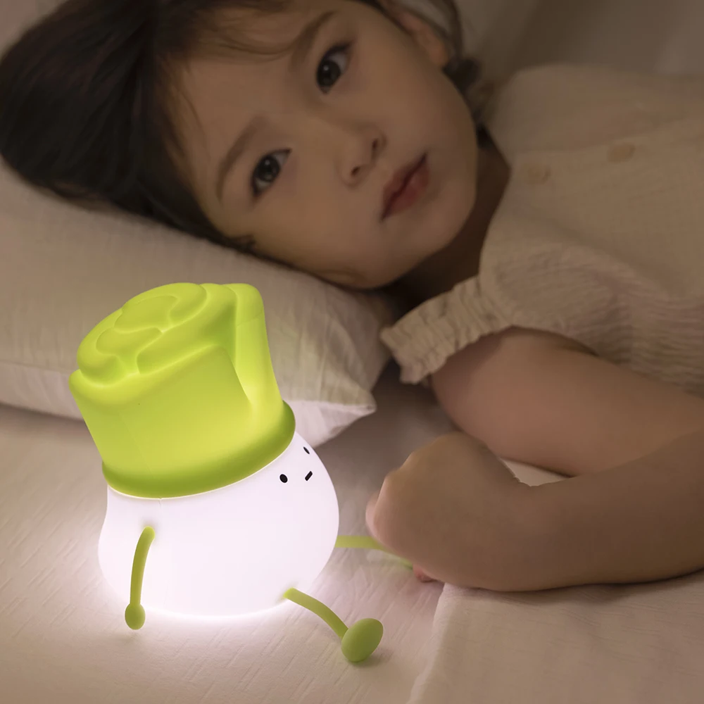 Spring onion Silicone Night Light, Soft LED Tap Lamp for Kids, USB Rechargeable Bedside Light, Cute Nursery Decor Sleep Aid Gif