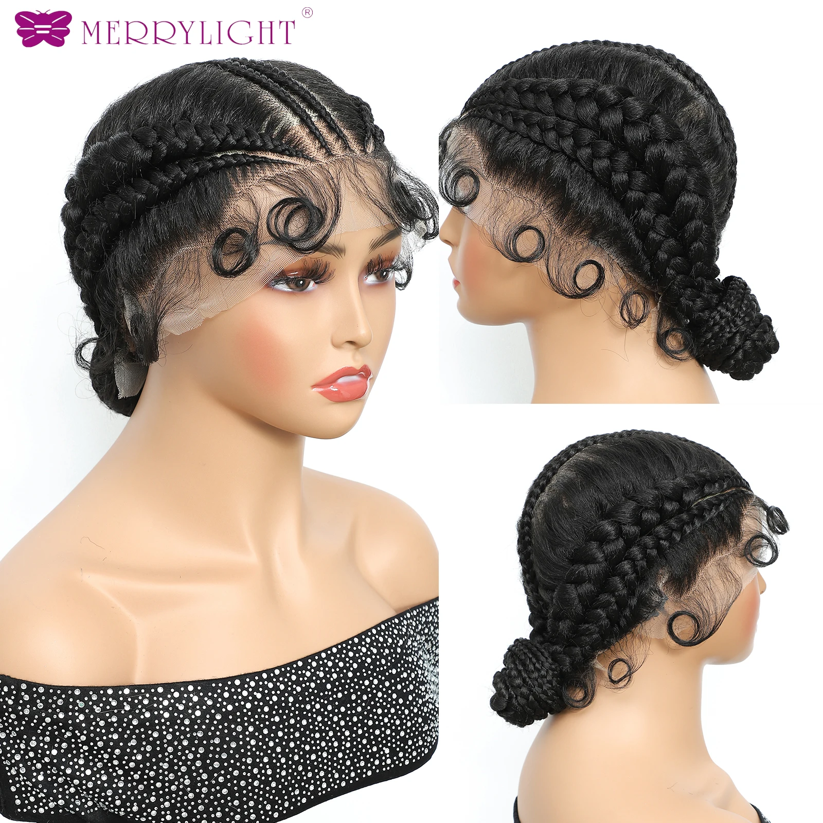 10 بوصة الاصطناعية الدانتيل الكامل اليدوية Knotless الضفائر كعكة ذيل حصان منخفضة يمكن اكتشفها Knotless الضفائر الباروكات للنساء السود