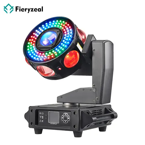 Fieryzeal 160W RGBW Beam Moving Head Light 3-Axis LED Stage Light 360 Rotation DMX Strobe Effect for DJ Disco Wedding Party