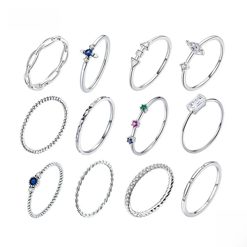 Bamoer 925 Sterling Silver Proste pierścionki z cyrkoniami dla kobiet Kolorowe srebrne pierścionki na palce Casual All-match Biżuteria Prezenty — zdjęcie 2