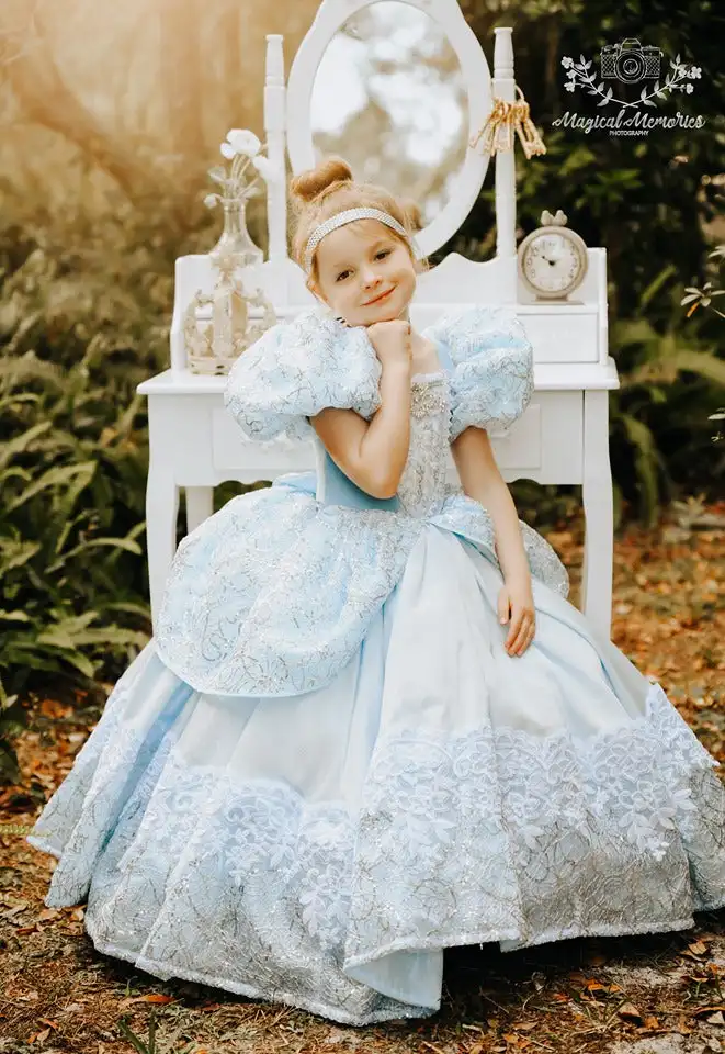 Cinderella สาวชุดสำหรับถ่ายภาพเดรสแต่งงาน Dress Anak Ultah ลูกไม้ประดับด้วยลูกปัดชุดเดรสผู้หญิงลายดอกไม้สำหรับงานแต่งงาน