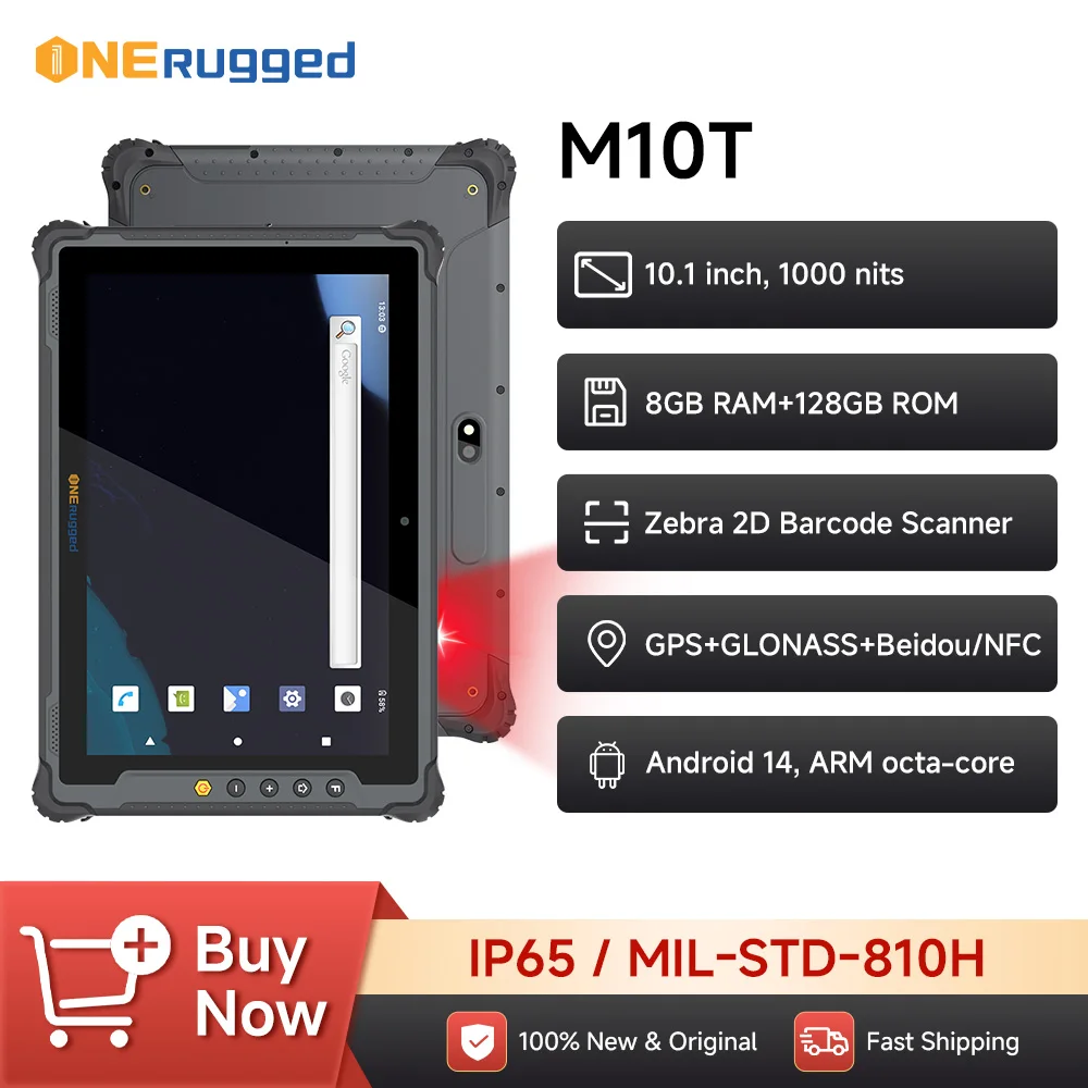

ONERugged Rugged Tablet M10T, 10.1 inch Andriod 14 Tablet with Zebra Barcode Scanner 8GB+128GB, Industrial PC with 4G/NFC