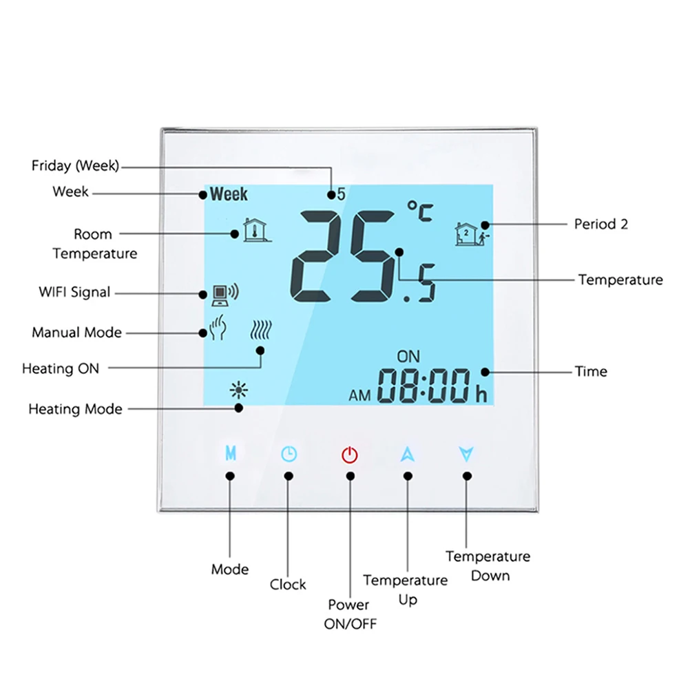 Qiumi Smart WiFi Water Heating / Electric Heating/ Boiler Heating Floor Thermostat Programmable Temperature Touch Controller